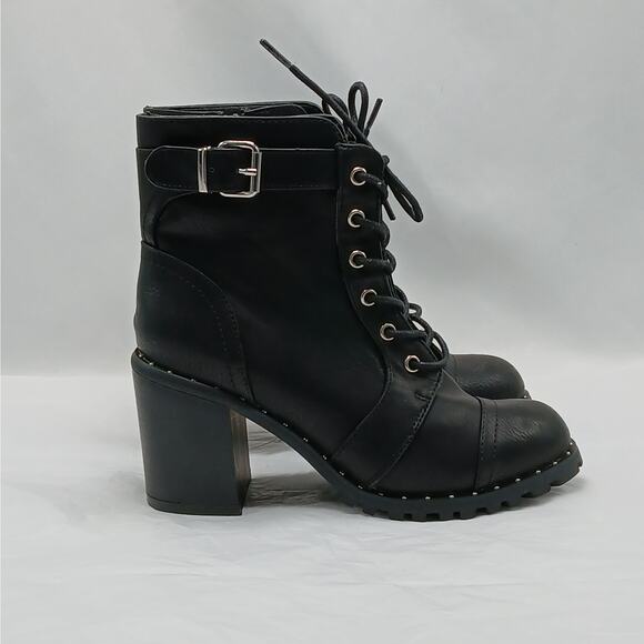 Diba Carryn Combat Boots Women 7M Black Lug Sole Chunky Heel Moto Biker Goth - Picture 1 of 10